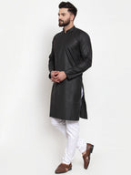 Jompers Men Black Solid Mandarin Collar Kurta Only | Grocsy