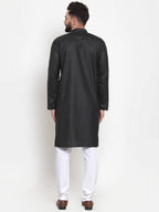 Jompers Men Black Solid Mandarin Collar Kurta Only | Grocsy