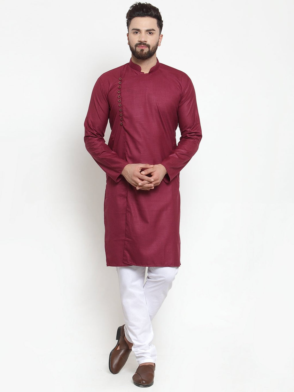 Jompers Men's Maroon Solid Kurta Only | Grocsy