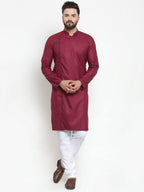 Jompers Men's Maroon Solid Kurta Only | Grocsy