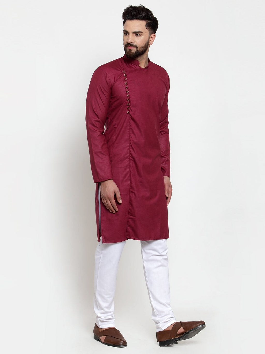 Jompers Men's Maroon Solid Kurta Only | Grocsy