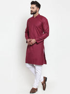 Jompers Men's Maroon Solid Kurta with Churidar | Grocsy