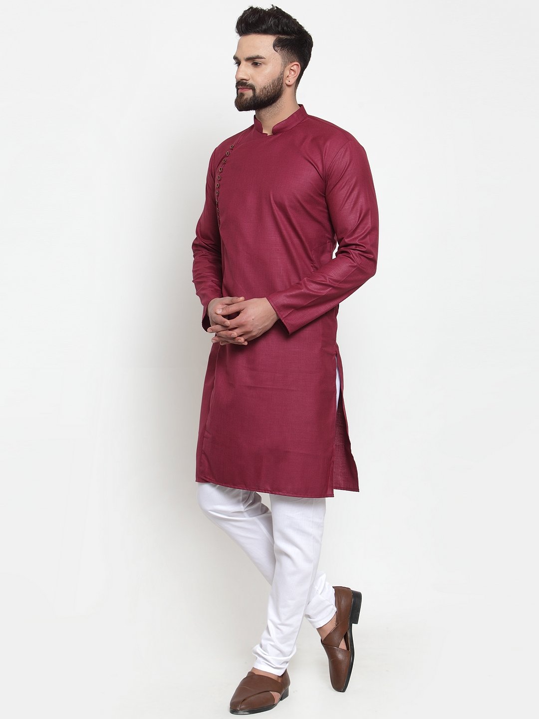 Jompers Men's Maroon Solid Kurta with Churidar | Grocsy