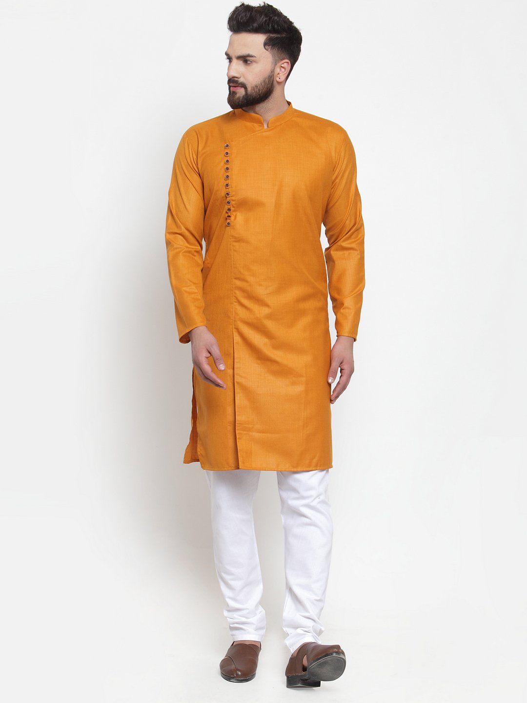Jompers Men Mustard Solid Kurta with Churidar | Grocsy