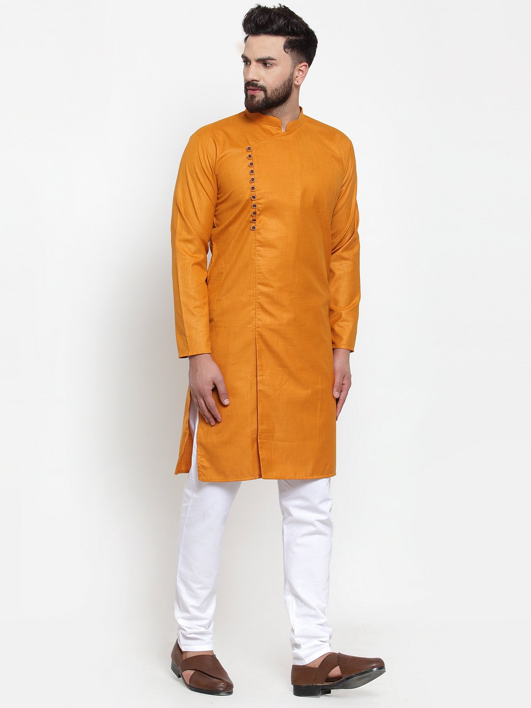 Jompers Men Mustard Solid Kurta with Churidar | Grocsy