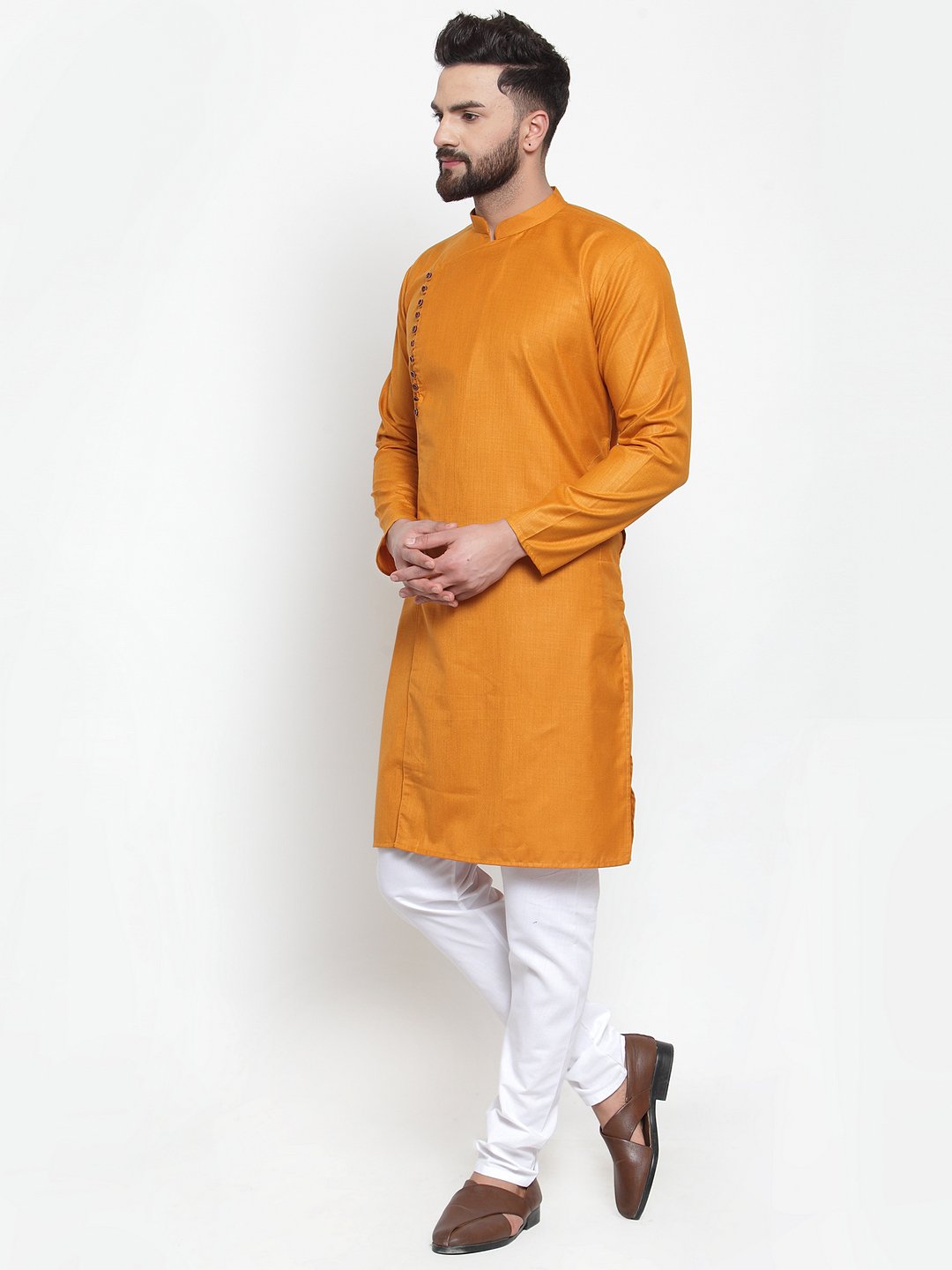 Jompers Men Mustard Solid Kurta Only | Grocsy