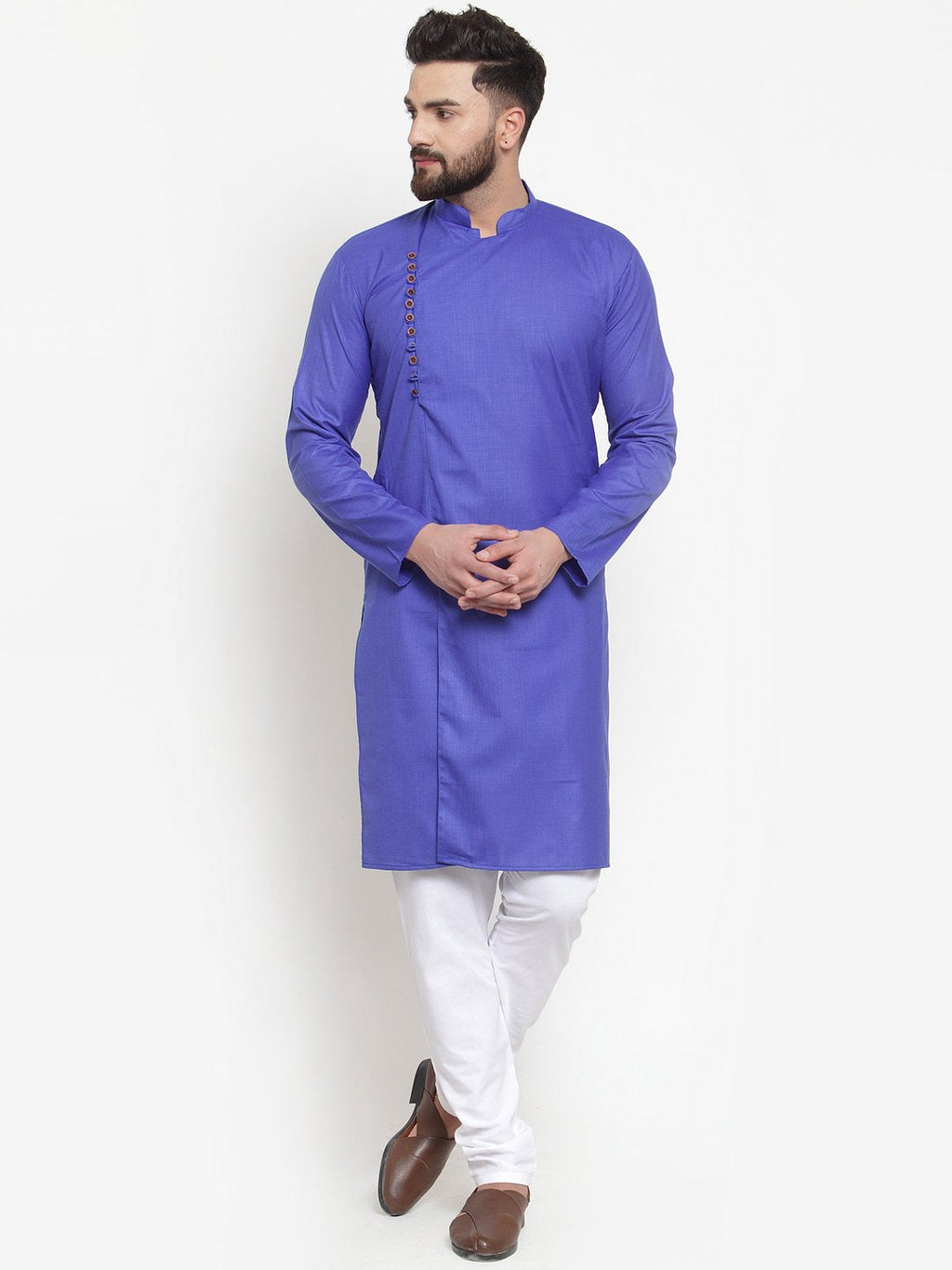 Jompers Men Royal-Blue Solid Kurta with Churidar | Grocsy