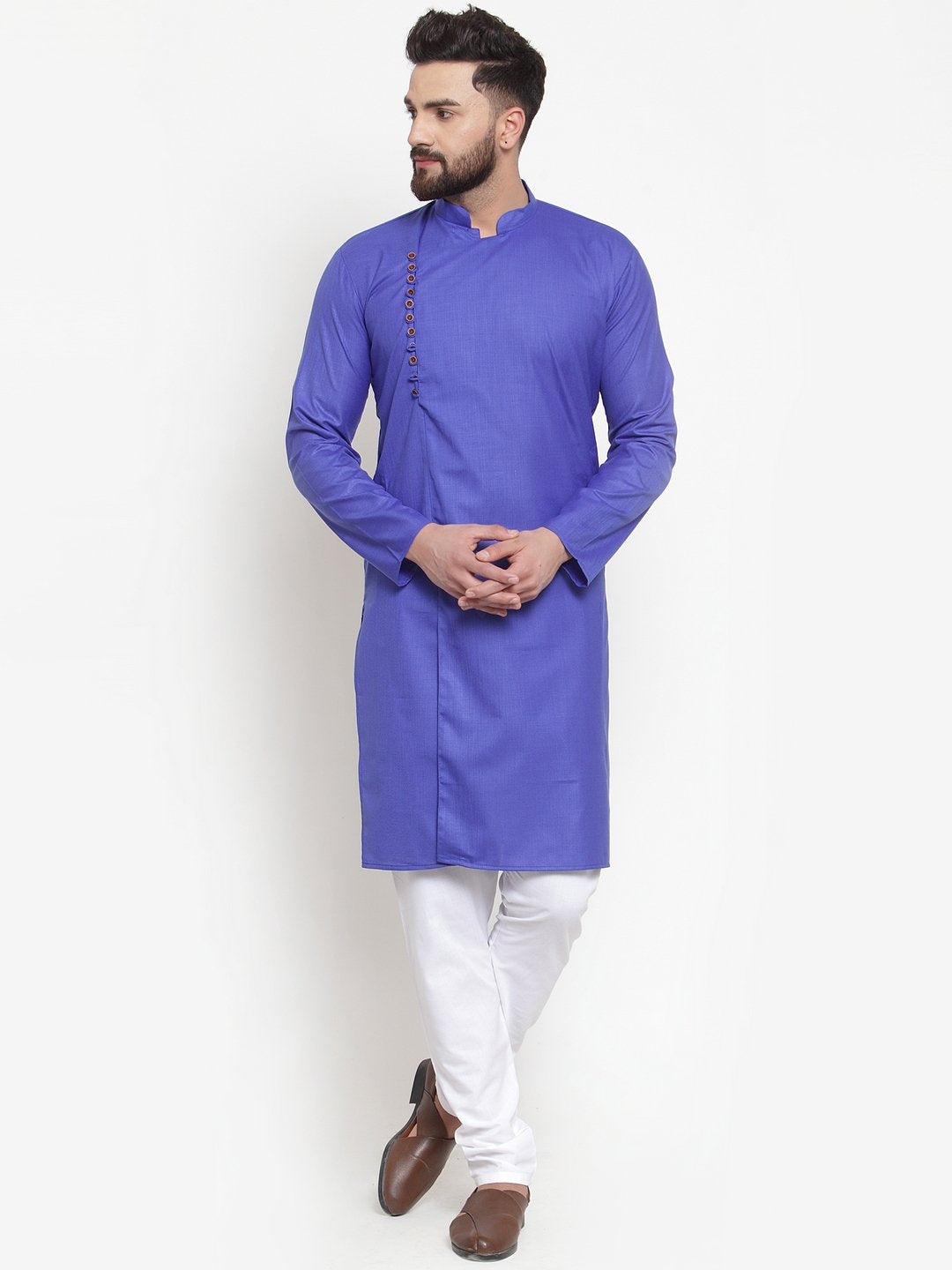 Jompers Men Royal-Blue Solid Kurta with Churidar | Grocsy