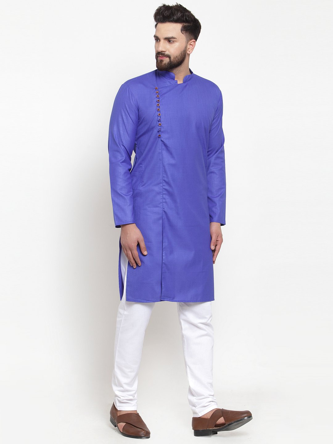 Jompers Men Royal-Blue Solid Kurta with Churidar | Grocsy