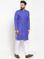 Jompers Men Royal-Blue Solid Kurta Only | Grocsy