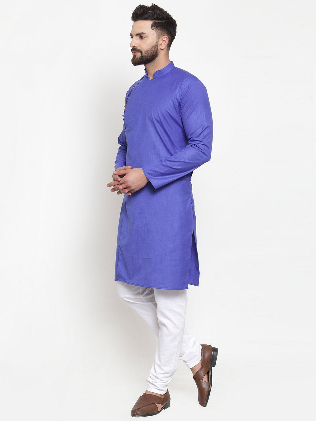 Jompers Men Royal-Blue Solid Kurta with Churidar | Grocsy