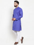 Jompers Men Royal-Blue Solid Kurta with Churidar | Grocsy