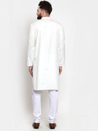 Jompers Men White Solid Mandarin Collar Kurta with Churidar | Grocsy