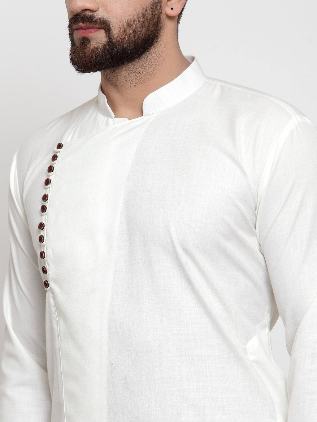 Jompers Men White Solid Mandarin Collar Kurta with Churidar | Grocsy