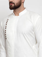 Jompers Men White Solid Mandarin Collar Kurta with Churidar | Grocsy