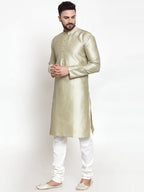 Jompers Men Beige & White Self Design Kurta Only | Grocsy