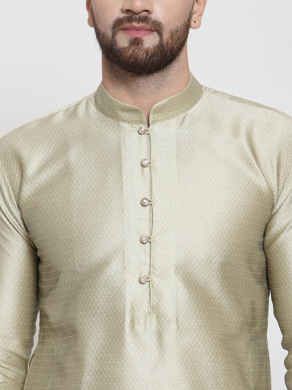Jompers Men Beige & White Self Design Kurta Only | Grocsy