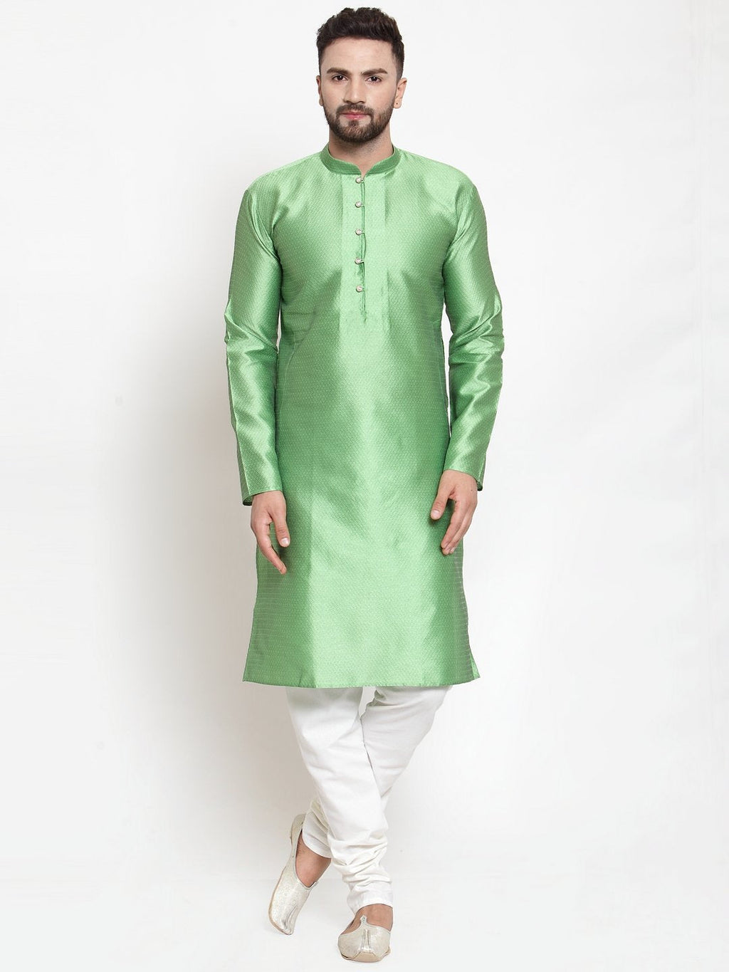 Jompers Men Green & White Self Design Kurta with Churidar | Grocsy