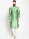 Jompers Men Green & White Self Design Kurta with Churidar | Grocsy