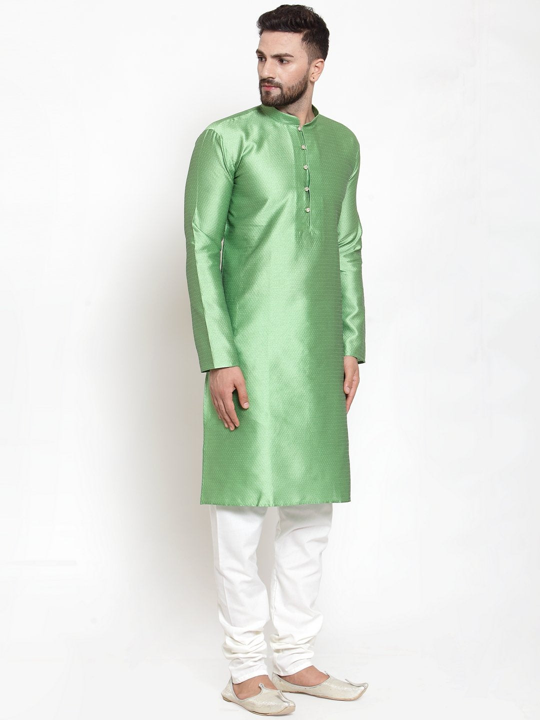 Jompers Men Green And White Self Design Kurta Only | Grocsy