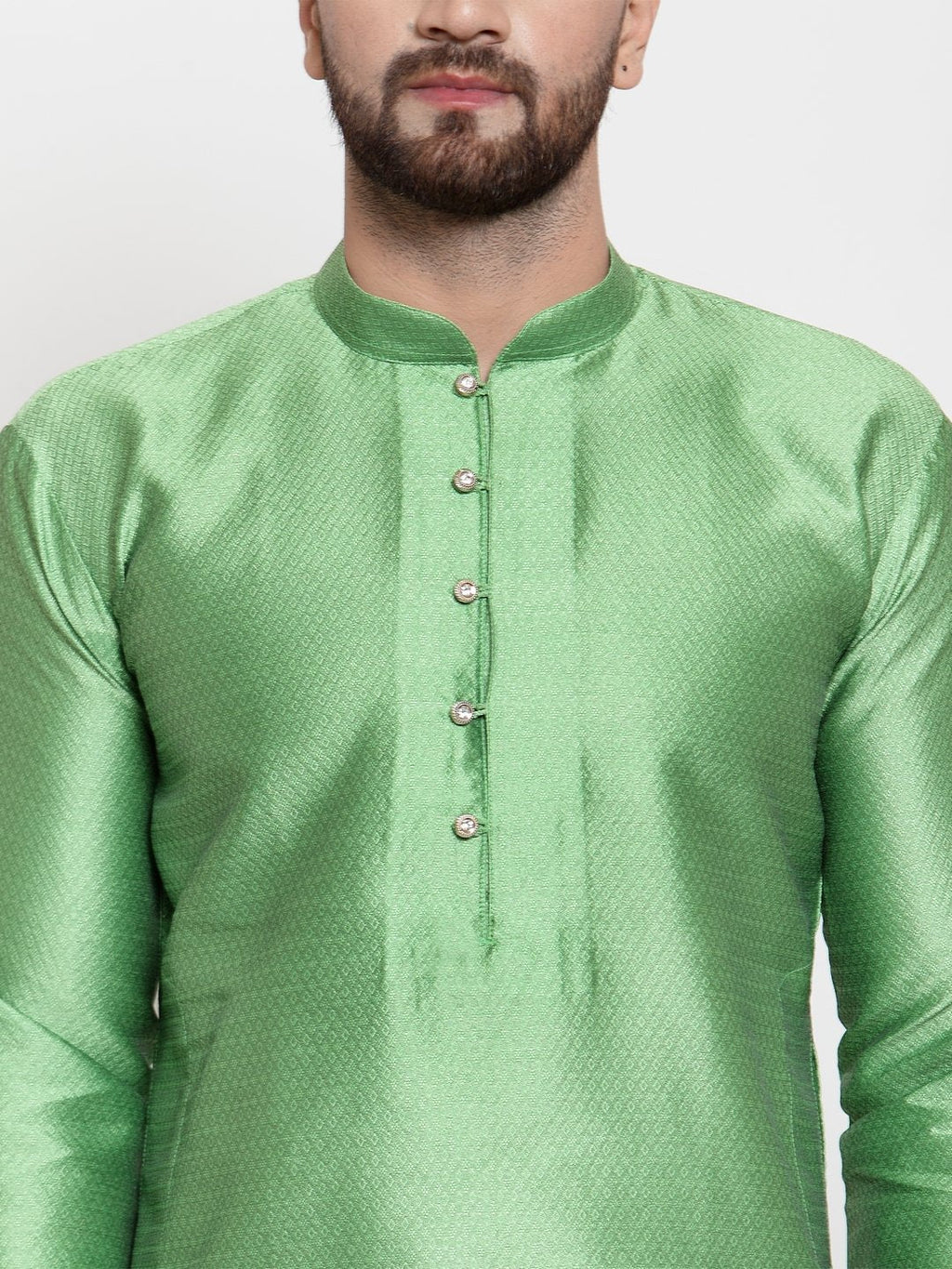 Jompers Men Green And White Self Design Kurta Only | Grocsy
