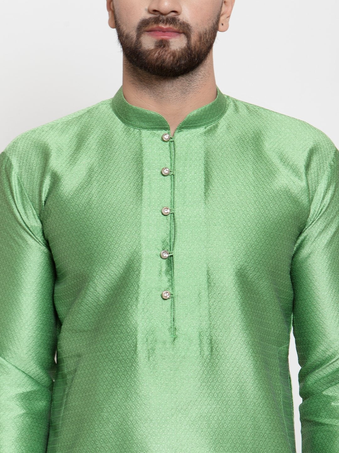 Jompers Men Green And White Self Design Kurta Only | Grocsy