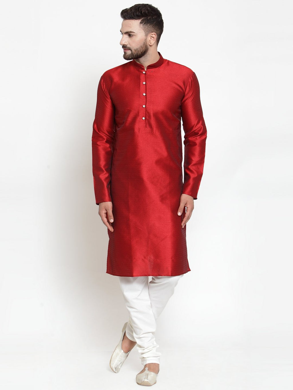 Jompers Men Maroon & White Self Design Kurta Only | Grocsy