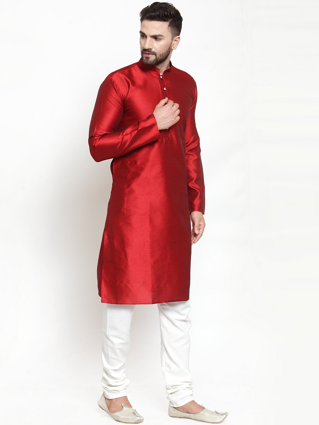 Jompers Men Maroon & White Self Design Kurta Only | Grocsy
