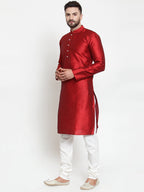 Jompers Men Maroon & White Self Design Kurta Only | Grocsy