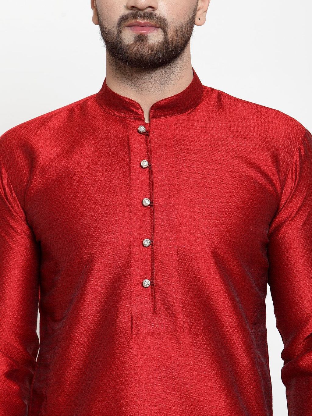 Jompers Men Maroon & White Self Design Kurta Only | Grocsy