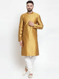 Jompers Men Mustard & White Self Design Kurta with Churidar | Grocsy