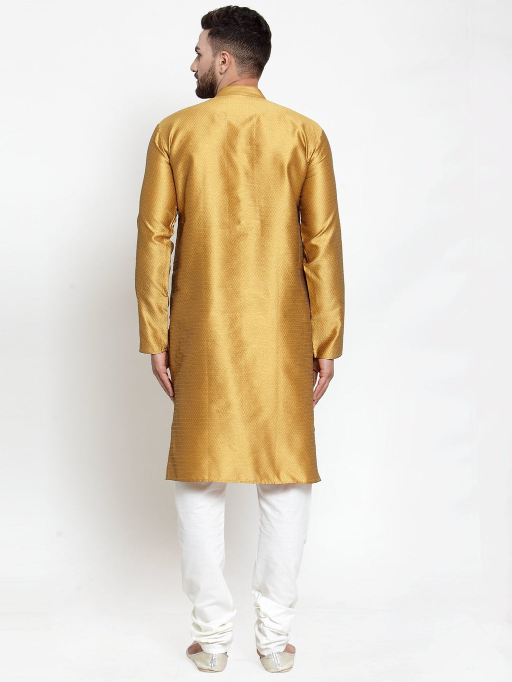 Jompers Men Mustard & White Self Design Kurta with Churidar | Grocsy