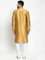 Jompers Men Mustard & White Self Design Kurta with Churidar | Grocsy