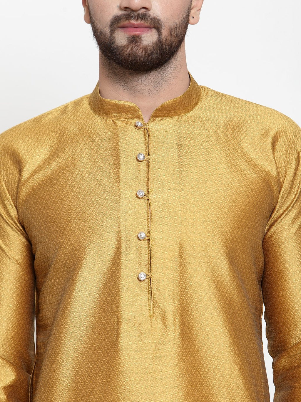 Jompers Men Mustard & White Self Design Kurta with Churidar | Grocsy