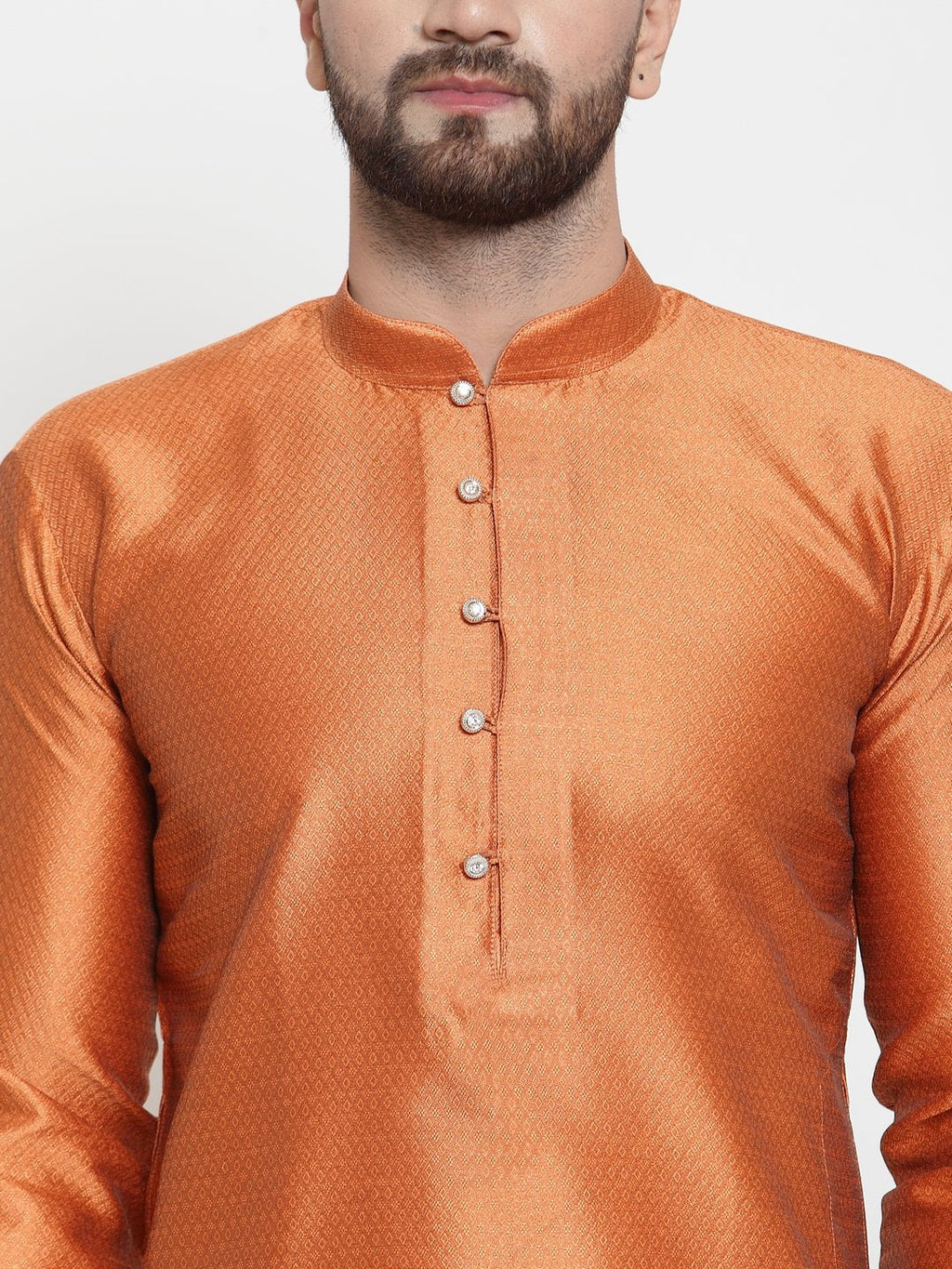 Jompers Men Orange & White Self Design Kurta with Churidar | Grocsy