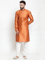 Jompers Men Orange & White Self Design Kurta with Churidar | Grocsy
