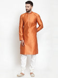 Jompers Men Orange & White Self Design Kurta with Churidar | Grocsy
