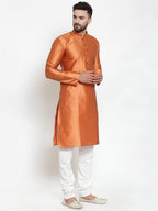 Jompers Men Orange & White Self Design Kurta with Churidar | Grocsy
