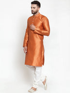 Jompers Men Orange & White Self Design Kurta with Churidar | Grocsy
