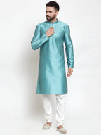 Jompers Men Light-Blue & White Self Design Kurta Only | Grocsy