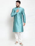 Jompers Men Light-Blue & White Self Design Kurta with Churidar | Grocsy