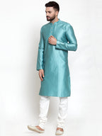 Jompers Men Light-Blue & White Self Design Kurta Only | Grocsy