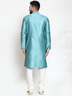 Jompers Men Light-Blue & White Self Design Kurta with Churidar | Grocsy