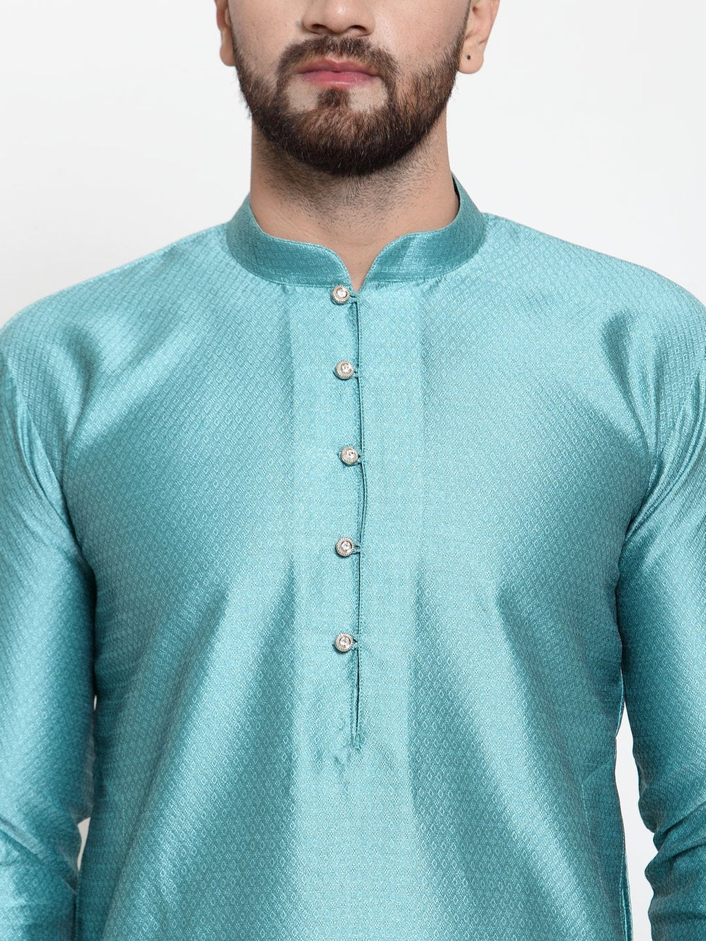 Jompers Men Light-Blue & White Self Design Kurta Only | Grocsy