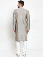 Jompers Men Grey & Golden Self Design Kurta with Churidar | Grocsy