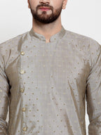 Jompers Men Grey & Golden Self Design Kurta with Churidar | Grocsy