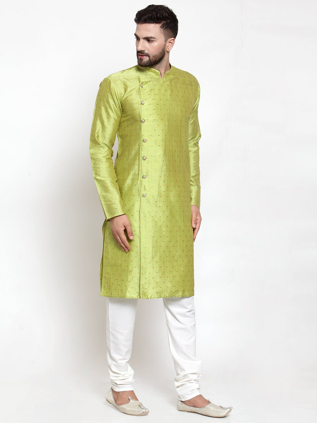 Jompers Men Light-Green & Golden Self Design Kurta Only | Grocsy