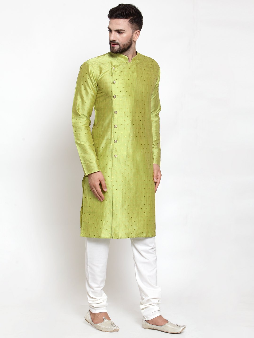 Jompers Men Light-Green & Golden Self Design Kurta Only | Grocsy