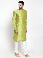 Jompers Men Light-Green & Golden Self Design Kurta with Churidar | Grocsy