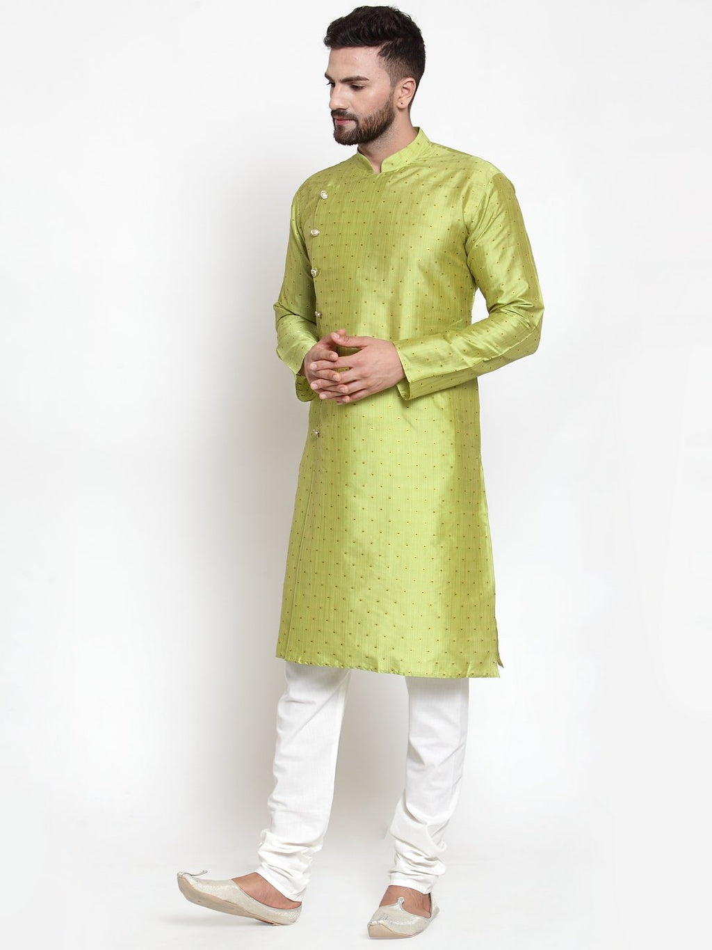 Jompers Men Light-Green & Golden Self Design Kurta with Churidar | Grocsy